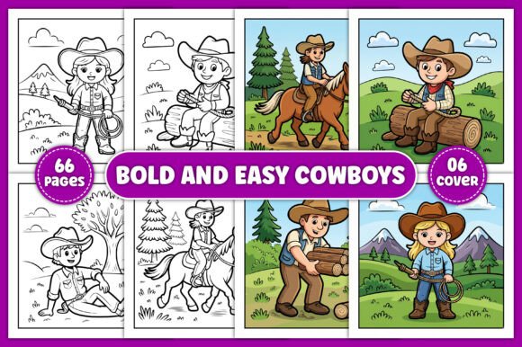 Bold and Easy Cowboys Coloring Book: A Rustic Design Asset