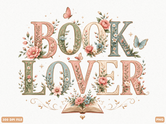 Book Lover Floral Typography: A Creative Asset for Designers