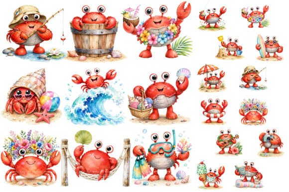 Capturing Coastal Charm with the Funny Crab Summer Beach Clipart Bundle