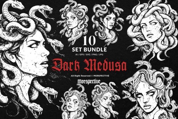Dark Art Medusa: 10 Bundle Digital Vector Set