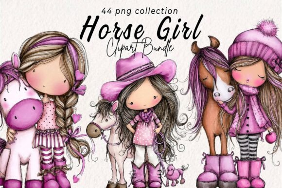 Horse Girl Watercolor Clipart: 44 Designs for Modern Creatives