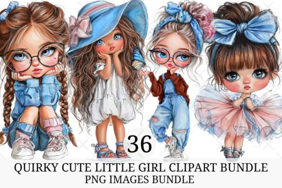 Quirky Cute Little Girl Clipart Bundle: A Whimsical Design Asset