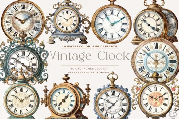 Timeless Charm: Using Vintage Clock Watercolor Clipart in Your Designs
