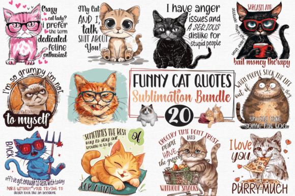 Unleash Your Creativity with the Funny Cat Quotes Sublimation Bundle