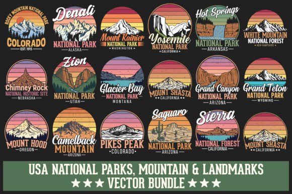 USA Mountain & Nature Travel Bundle: Vintage Vector Designs