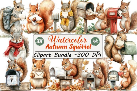 Watercolor Autumn Squirrel with Mailbox: A Digital Asset Guide