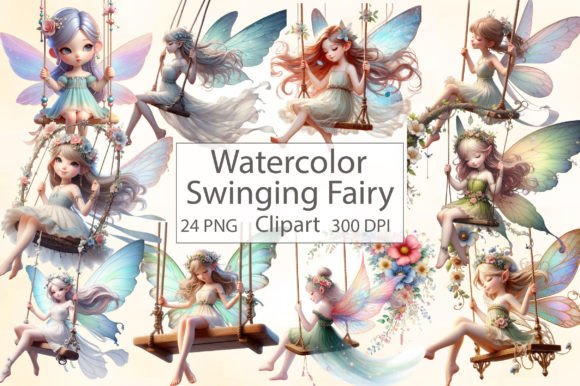 Watercolor Swinging Fairy Clipart: Whimsy for Creative Projects