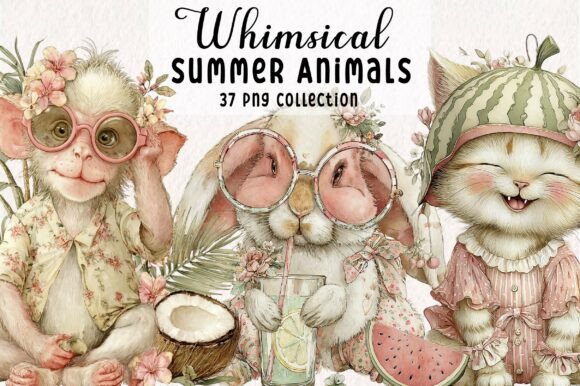Whimsical Funny Summer Animals Clipart: Your Design Toolkit